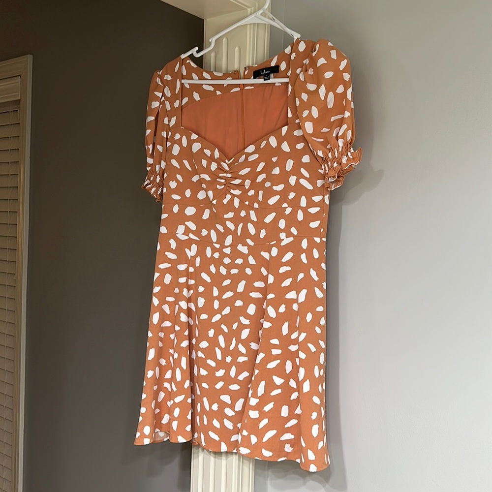 lulus orange puff sleeve minidress size large